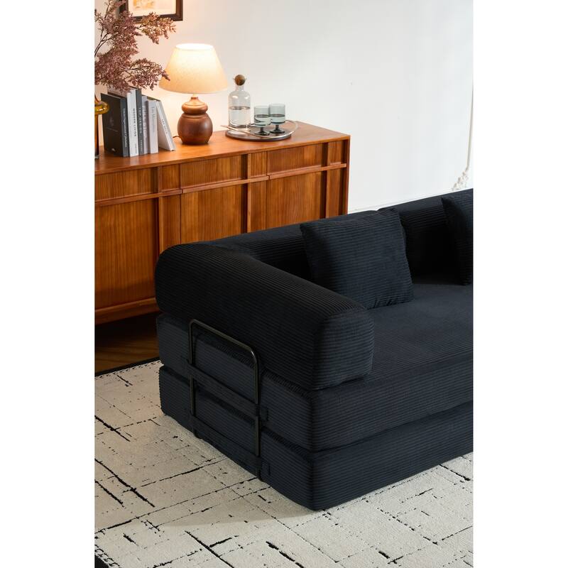Convertible Sleeper Sofa Bed with Pillow, Corduroy Folding Mattress Couch with Fixed-Shape Frame, Floor Lounge Loveseat Sofa