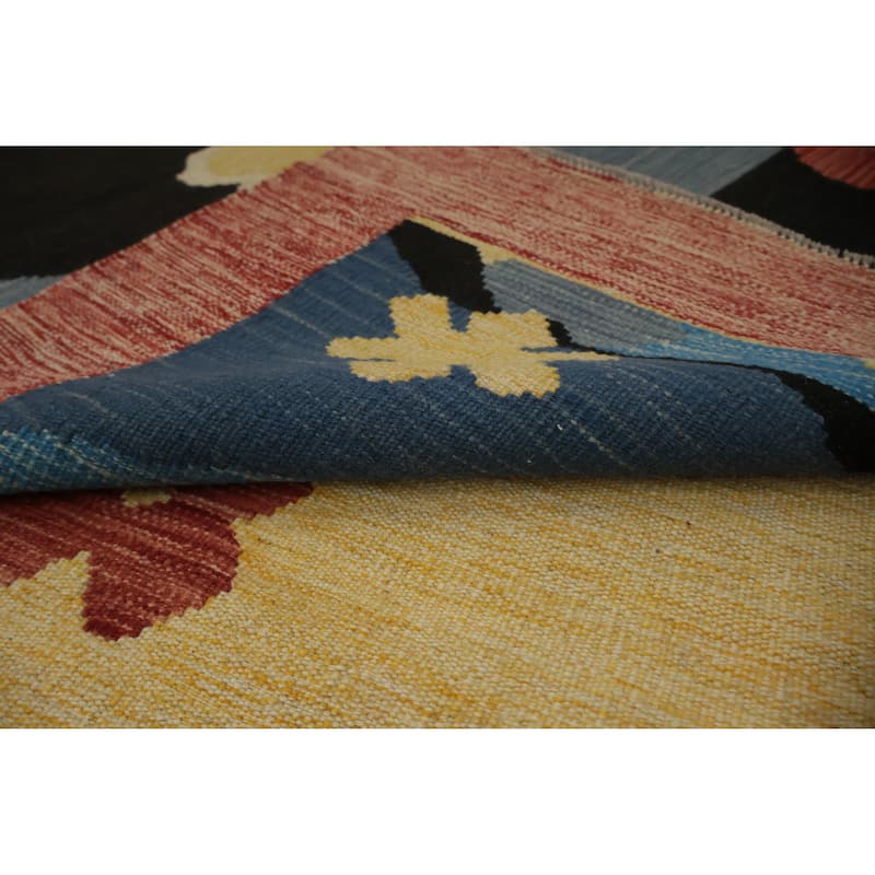 Hand Woven Oriental 100% Wool Carpet Southwestern Tribal Yellow & Gold Kilim Area Rug - 13' 0'' X 10' 2''