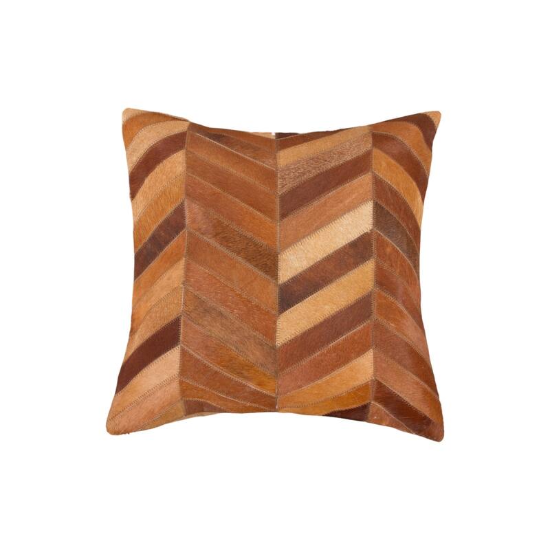 Set of Two 18" Tan Chevron Cowhide Throw Pillows
