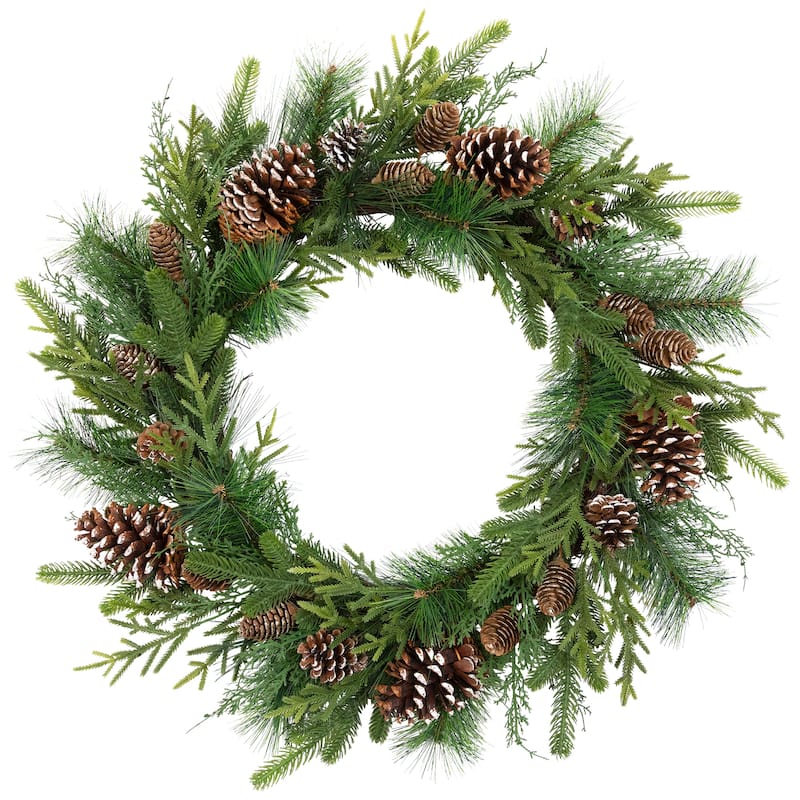 Mixed Birch and Cedar Iced Pinecone Artificial Christmas Wreath - 28" - Unlit