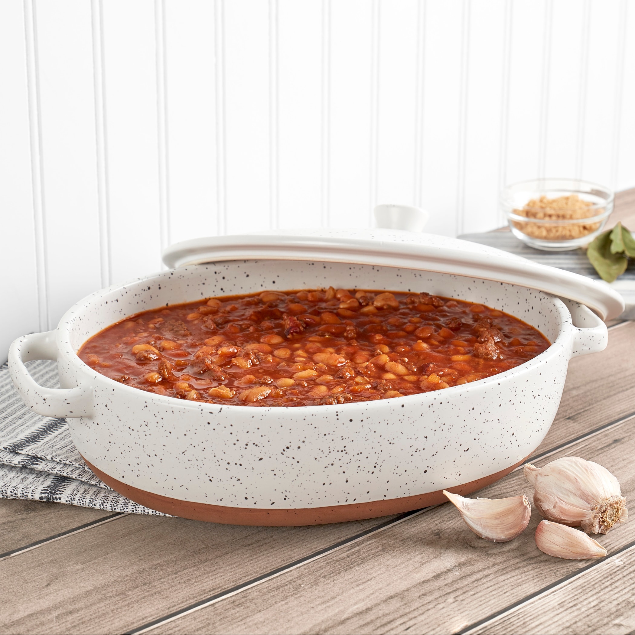 Denmark Tools for Cooks Speckled Stoneware 3.2Qt Oval Covered
