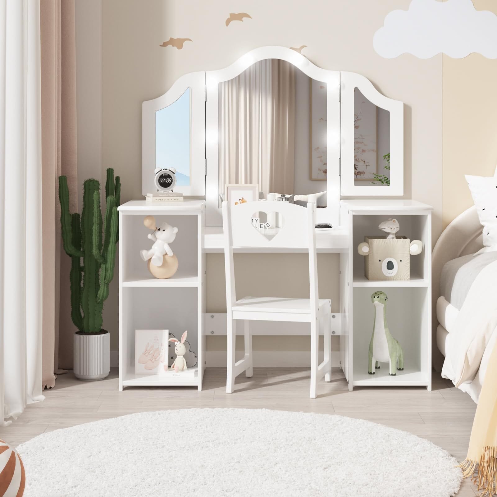 open lace back dress Girls White Dressing Table & Stool Mirror & Drawers
