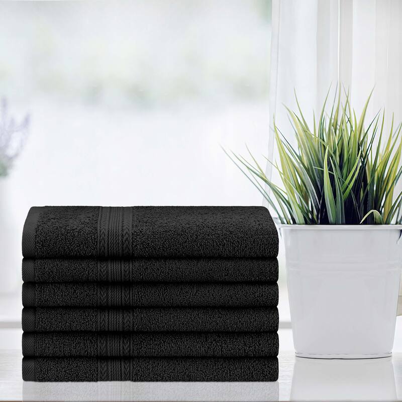 Eco-Friendly Sustainable Cotton Hand Towel by Superior (Set of 6) - Black