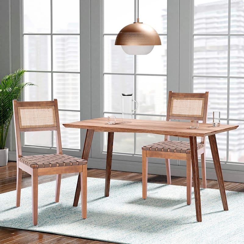 2PCS Rattan Dining Side Chairs - Brown