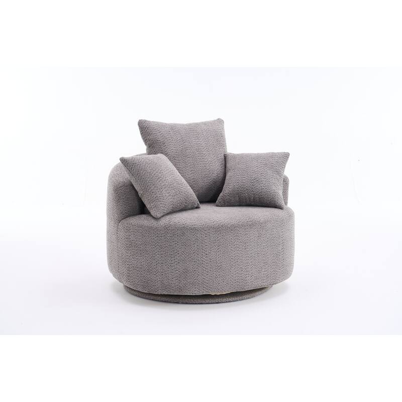 Oversized Swivel Round Barrel Chair, Ergonomic Single Sofa Chair, Upholstered Accent Chair with 3 Removable Pillows