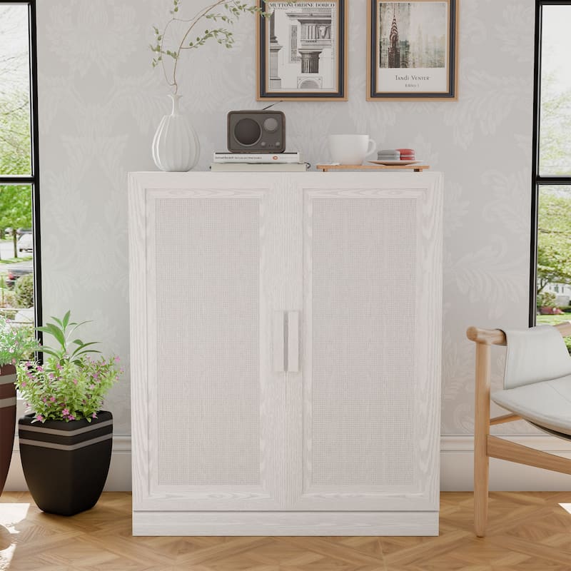 Modular Sideboard Cabinet with Storage Farmhouse Buffet Cabinet with Rattan Panels for Living Room Kitchen Dining Room Entryway