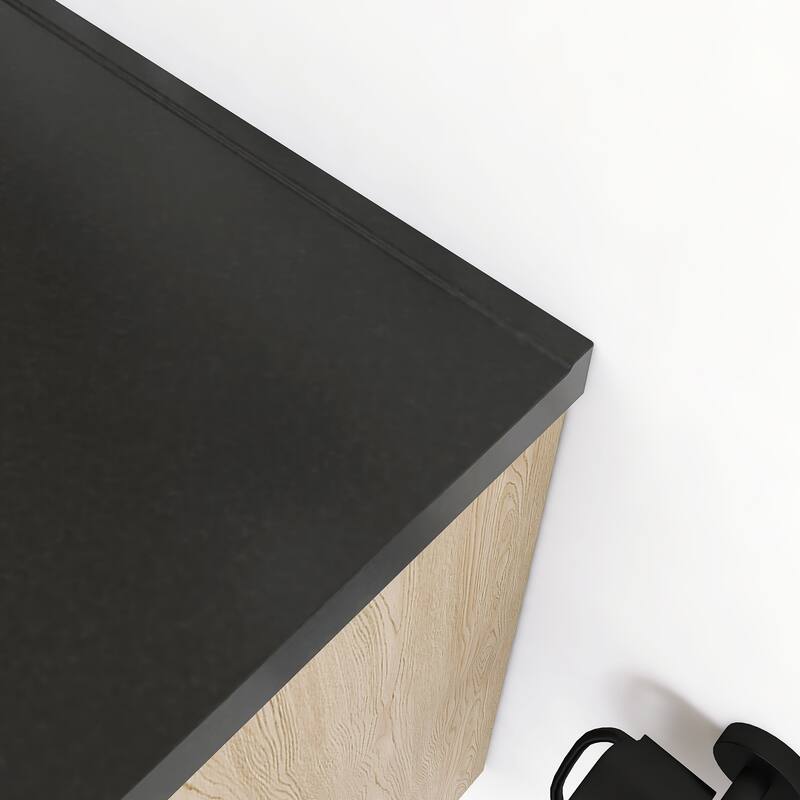 Floating Bathroom Vanity in Evita Oak with Integrated Quartz Sand Top