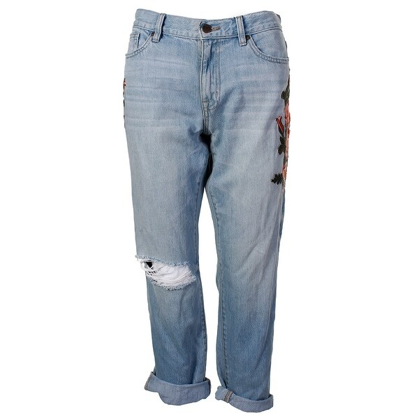 Sanctuary Blue Embroidered Flowers Slim Boyfriend Jeans