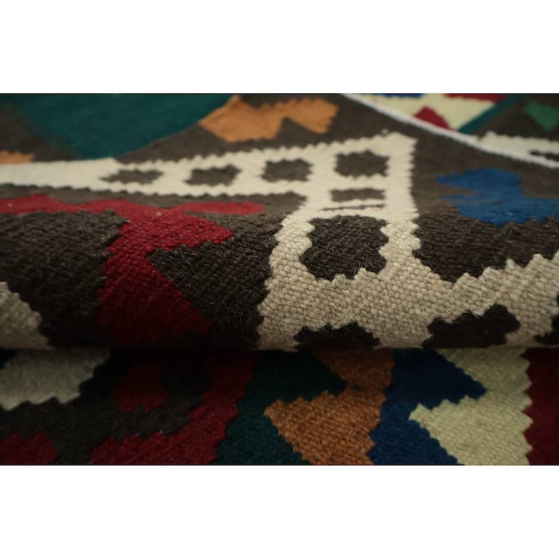 Hand Woven Oriental 100% Wool Carpet Southwestern Tribal Green Kilim Area Rug - 10' 2'' X 8' 5''