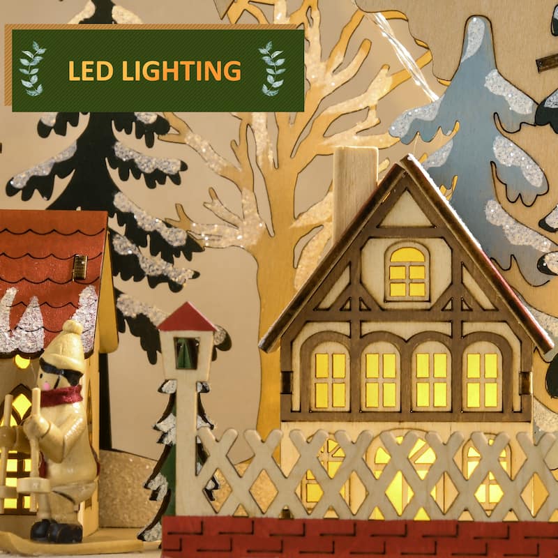 HOMCOM Wooden Christmas Advent Calendar, Light Up Table Holiday Decoration with 24 Countdown Drawers Natural