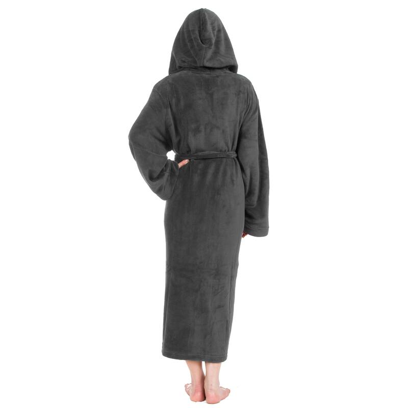 Women's Hooded Plush Robe, Long Fleece Solid Robe