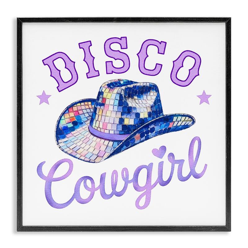 Stupell Purple Disco Cowgirl Hat Framed Giclee Art Design By Amanda Greenwood - 12 x 12 - Black