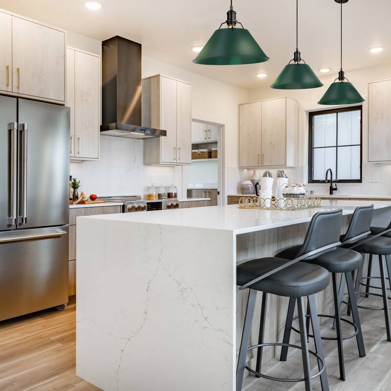 Yep by Golden Lighting Orwell 1-light 14in Pendant in Matte Black and Pine Green shade - Large Pendant - 14"