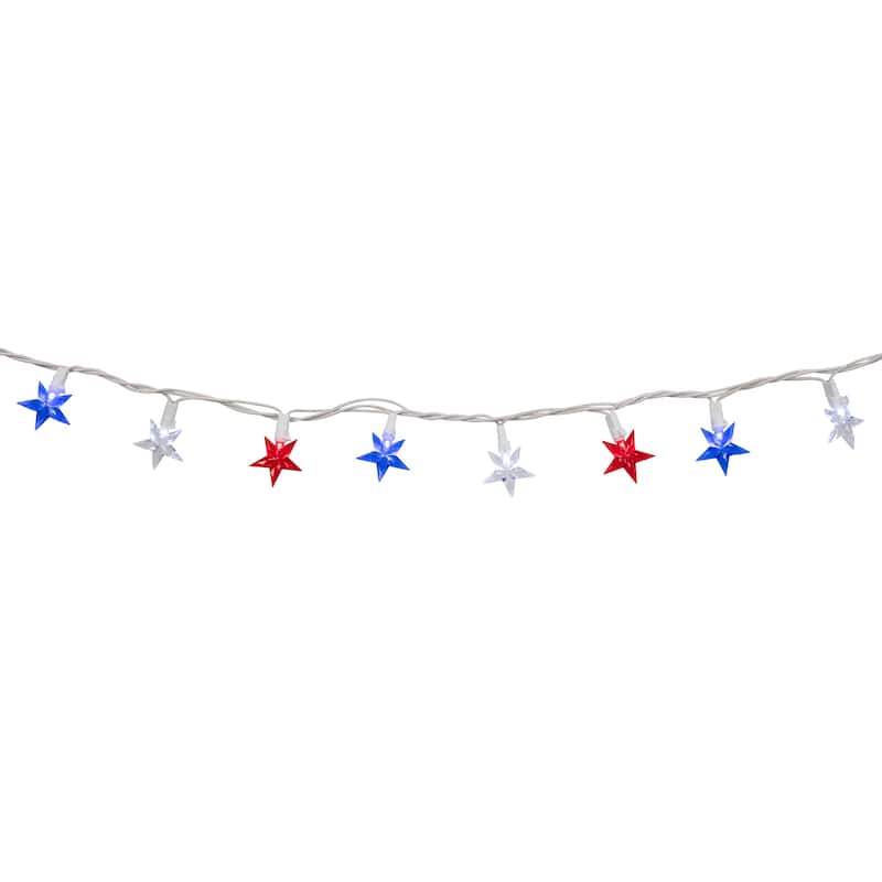 30 Patriotic Red, White and Blue LED Star String Lights - 7ft White Wire - N/A