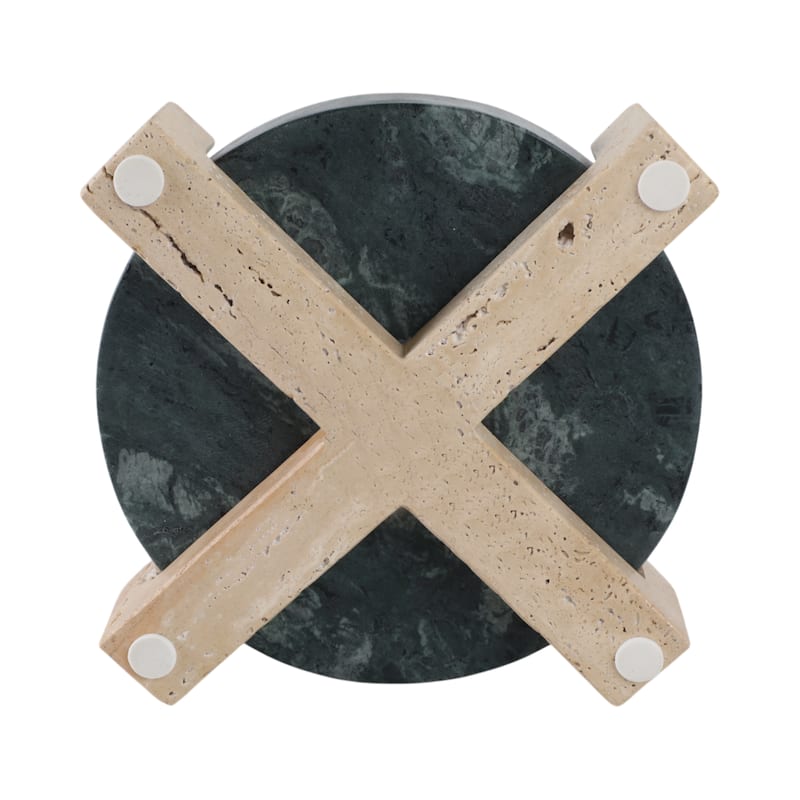 Marble Stone Decorative Tray Geometric Base Sleek Glam Modern - 12" x 12" x 3"