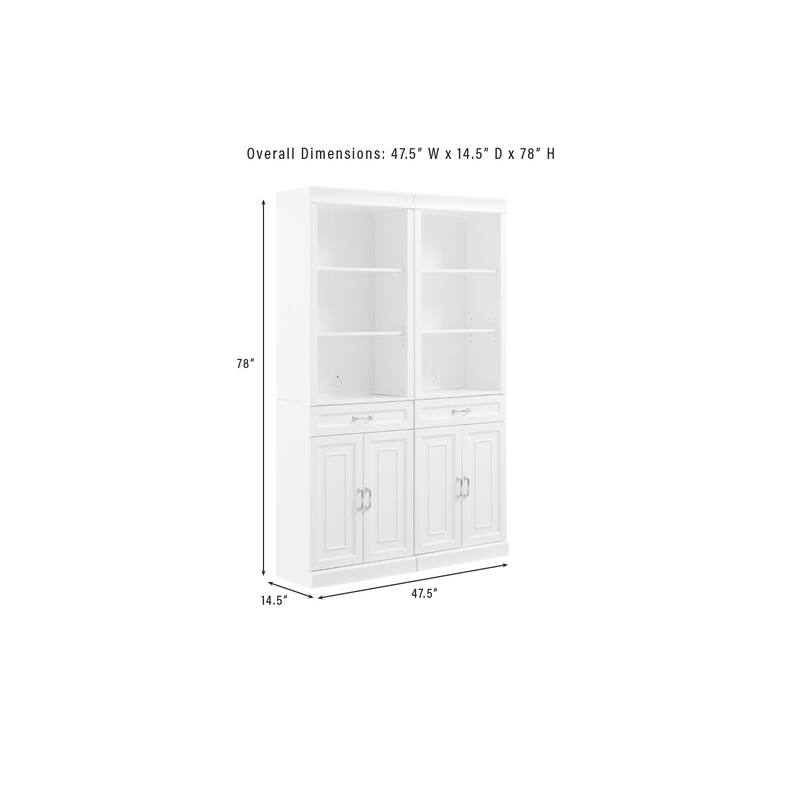 2-Piece Storage Bookcase Set - White Bookcases with Adjustable Shelf & Drawer - Farmhouse Kitchen Furniture