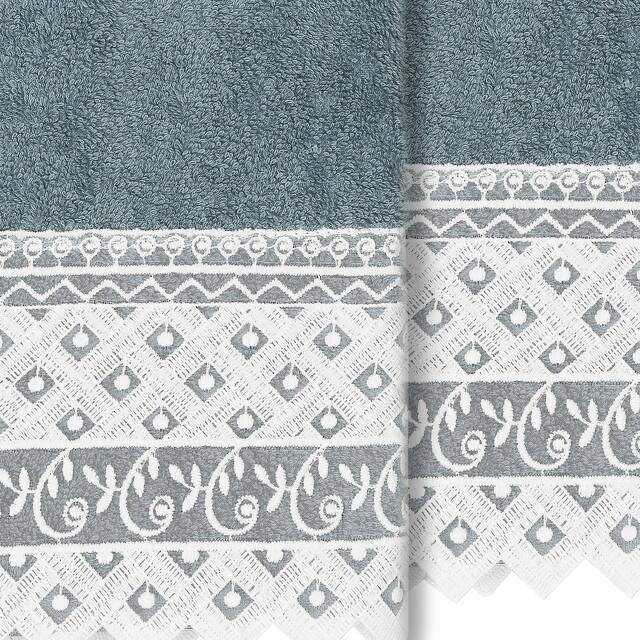 Authentic Hotel and Spa 100% Turkish Cotton Aiden 2PC White Lace Embellished Hand Towel Set