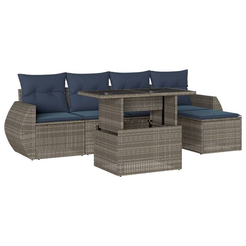 vidaXL Patio Sofa Set with Cushions and Table Outdoor 6 Piece Poly Rattan - 21.7 x 24.4 x 27.2