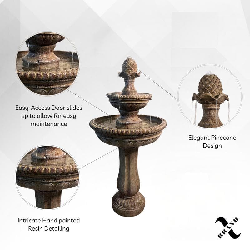 XBrand 39" 2-Tier Outdoor Freestanding Solar Water Fountain - Classic Sand Stone Resin Bird Bath with Pump - Solar Powered
