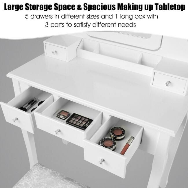 Vanity Dressing Table Set with 10 Dimmable Bulbs and Cushioned Stool - 31.5" x 16" x 53"(L x W x H)