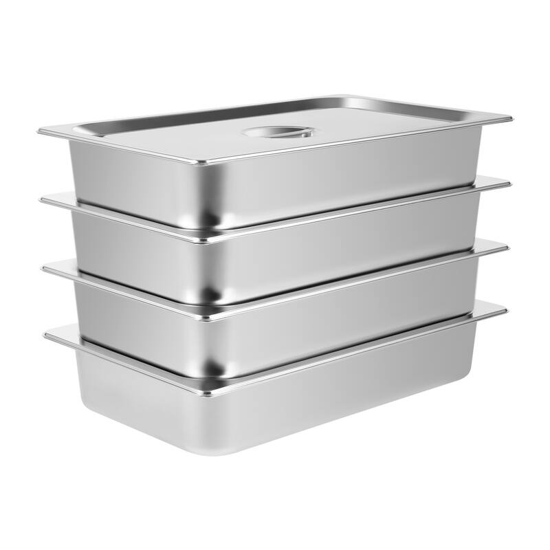 4 Pack Steam Table Pans Stainless Steel Catering Pan with Lids