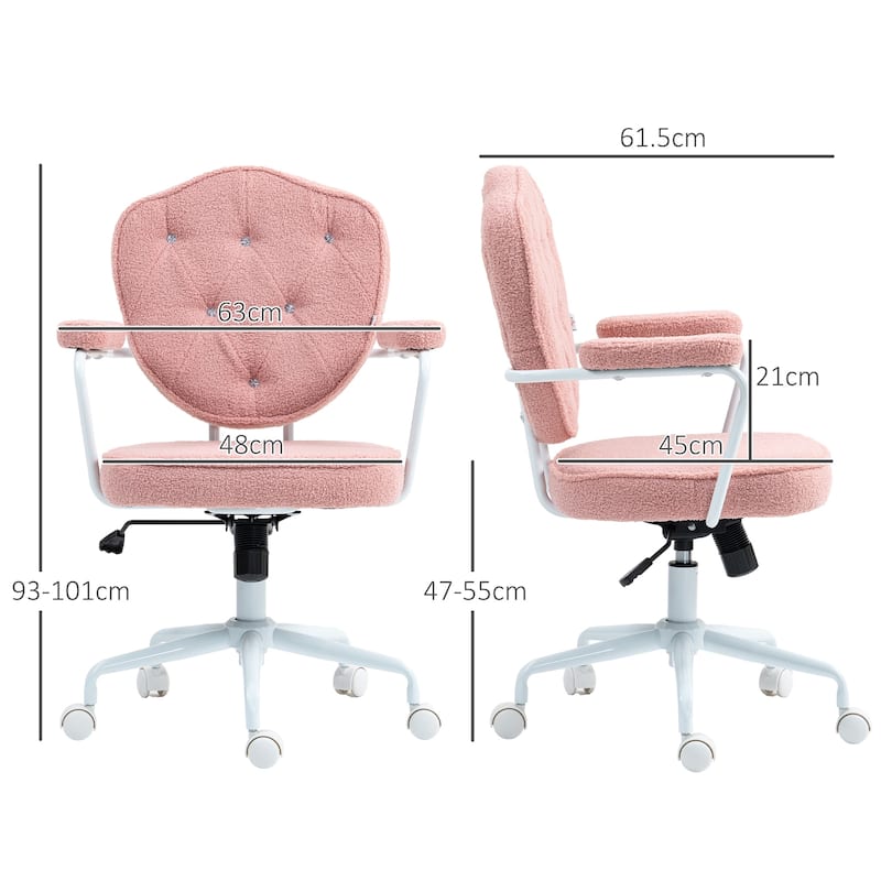 Cute Home Office Chair, Computer Desk Chair with Button Tufted Teddy Bear Fleece, Swivel Vanity Chair
