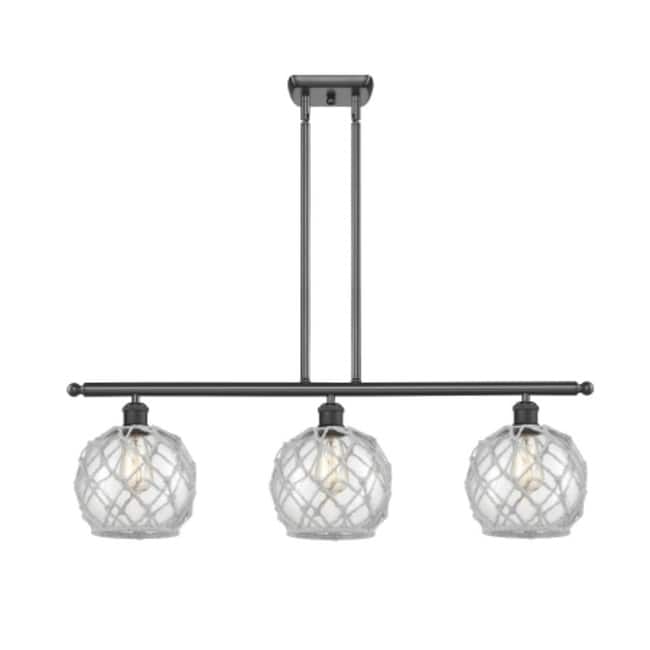 Innovations Lighting Farmhouse Rope 3 Light 36" Wide Linear Chandelier - Matte Black / Clear Glass with White Rope