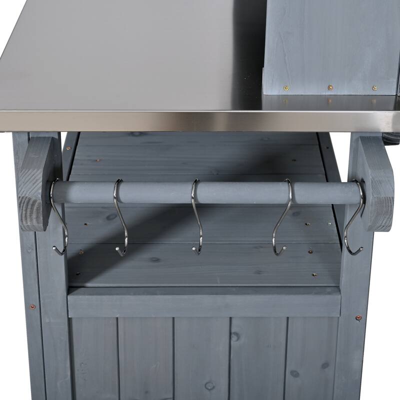 65" Outdoor Potting Bench with Stainless Steel Top, Rolling Garden Workstation with Hutch & Storage