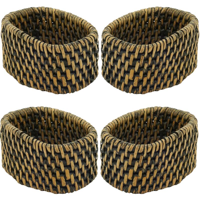Woven Design Rattan Napkin Rings (Set of 4)