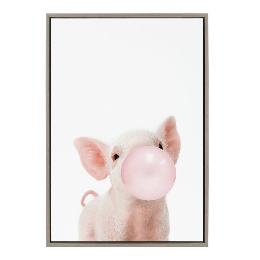 Kate and Laurel Sylvie Bubble Gum Piglet Framed Canvas by Amy Peterson