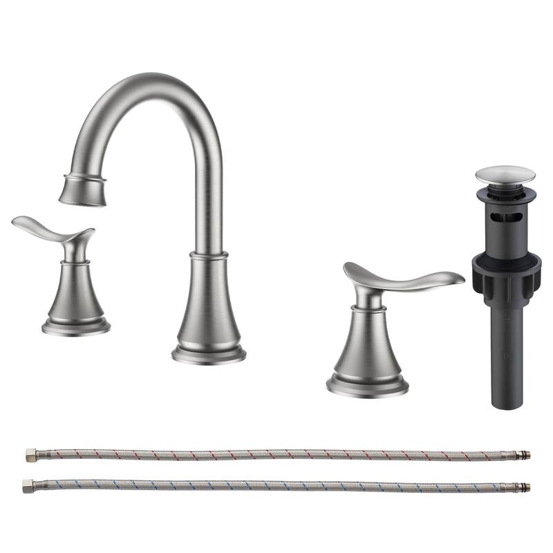 2 Handle 360 Degree Swivel Bathroom Sink Faucet with Pop Up Drain Assembly and Water Supply Hose, Aerator, Anti Fingerprint