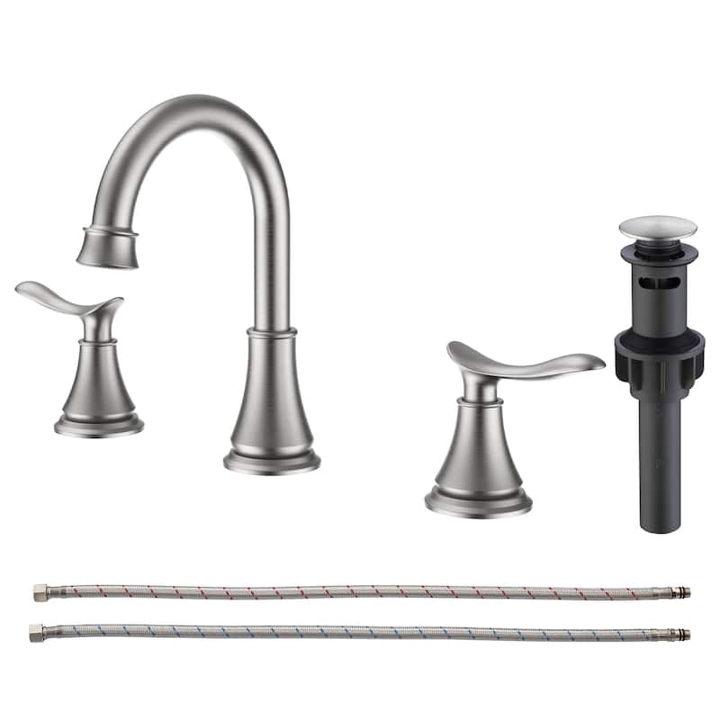 2-Handle Widespread Bathroom Sink Faucet ‎Oil-Rubbed Lavatory Faucet 3 Hole 360° Swivel Spout Vanity Sink Basin Faucets - Brushed Nickel