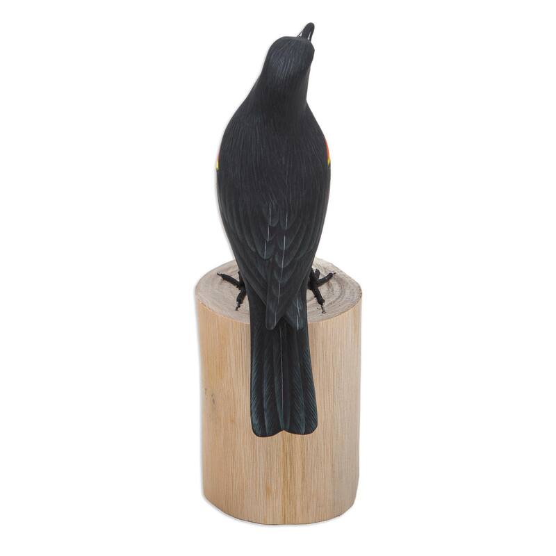 Novica Handmade The Red-Winged Blackbird Wood Statuette