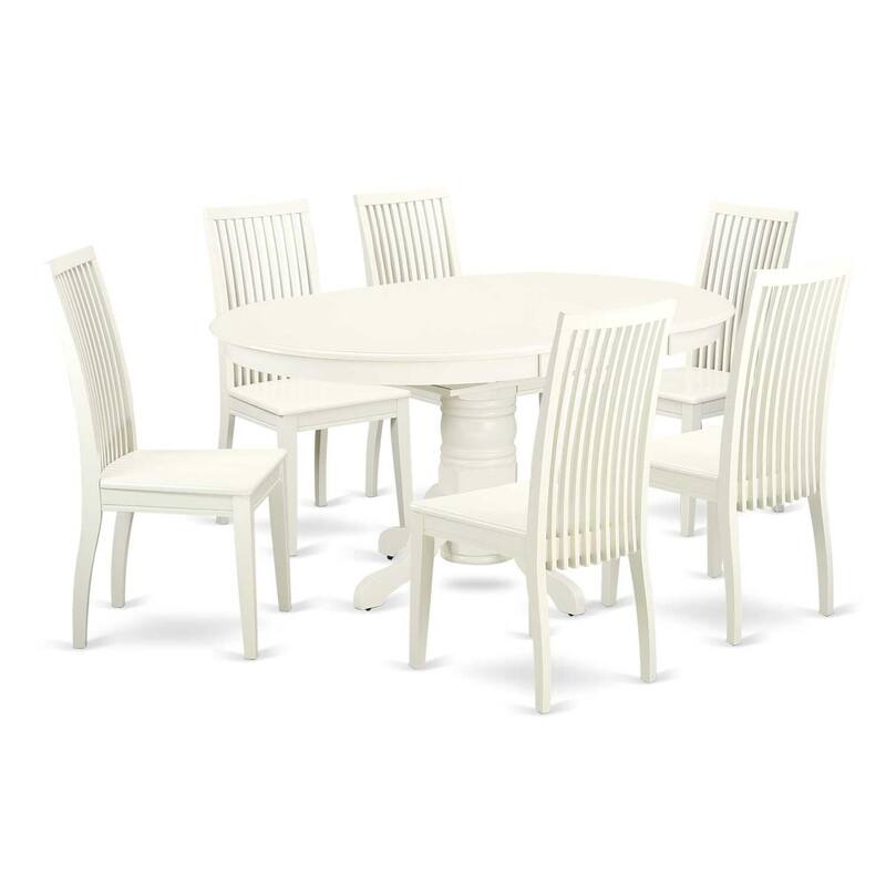 HomeStock 7-Pc Linen White Finish Solid Wood Top Dining Table with 6 Chairs