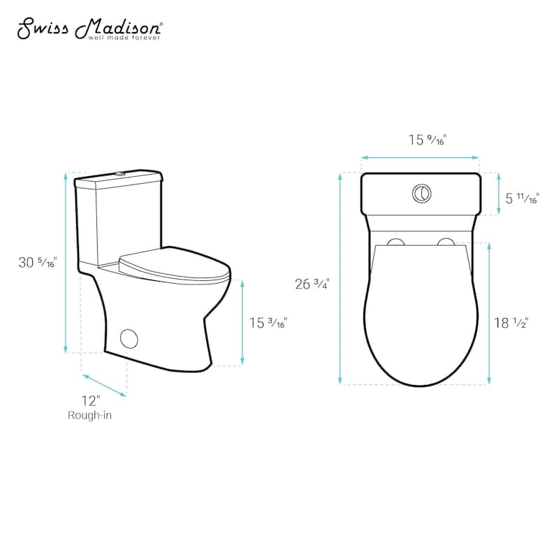 Bleu Two-Piece Elongated Toilet Dual-Flush 1.1/1.6 Gpf - 31" x 19" 32"