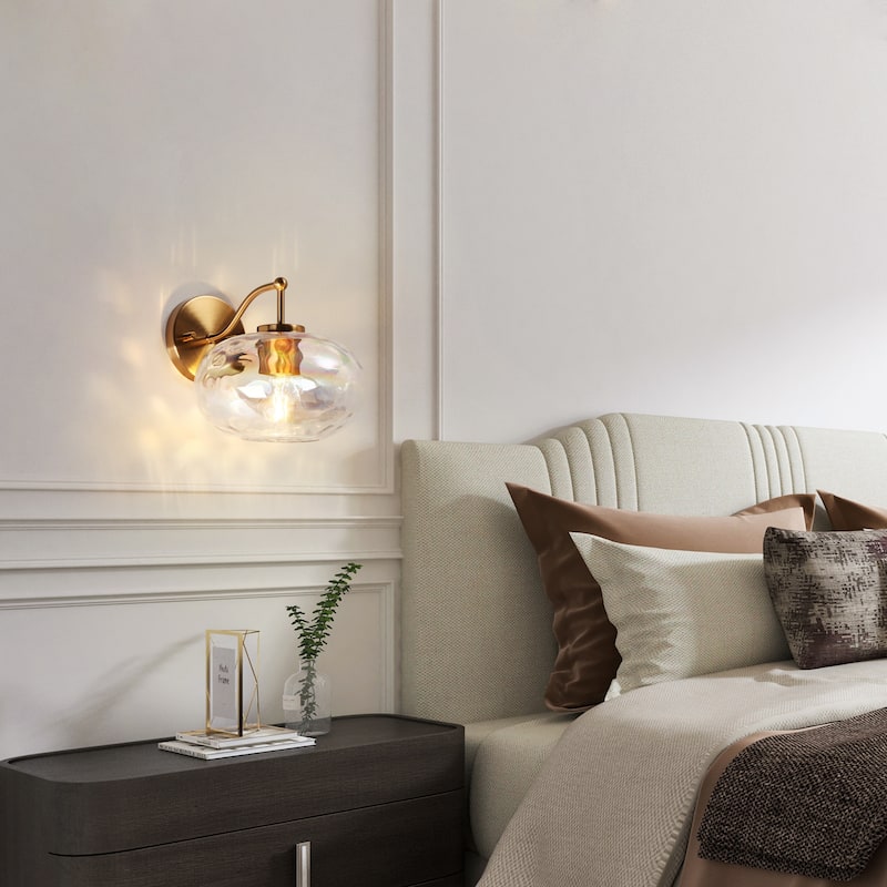 Modern 1-Light Gold Wall Sconce Colorful Glass Bathroom Vanity Lights - D 8" x H 5.5"