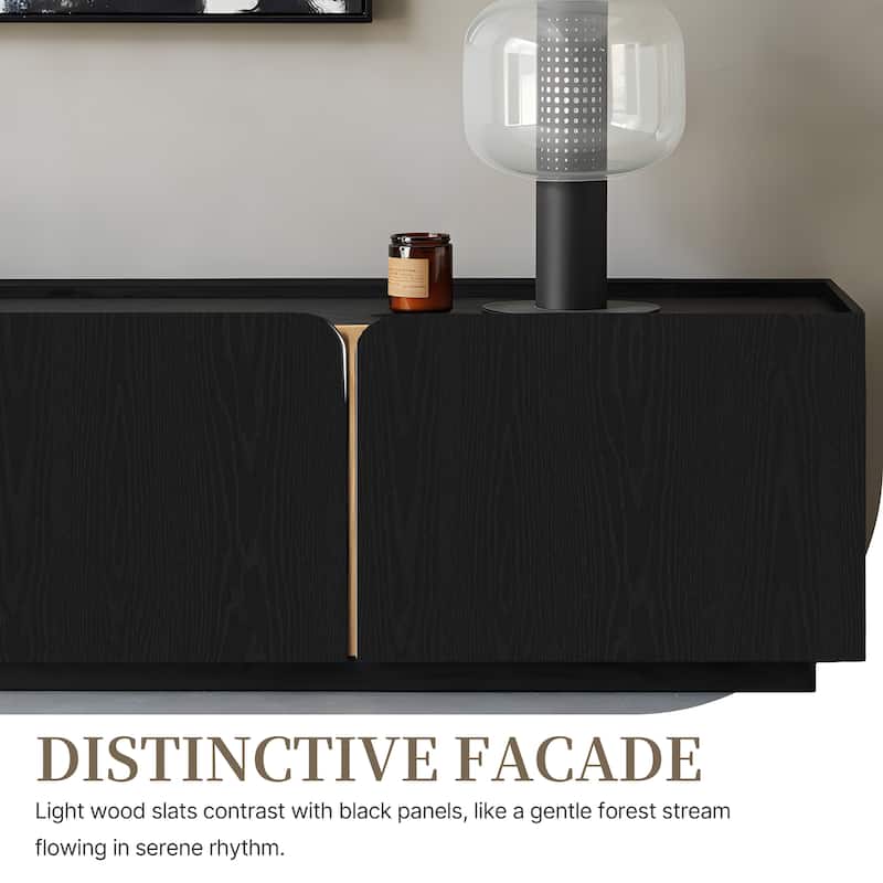 78.74" Modern TV Stands, Black Wood Texture, with 4 Large Cabinets for Storage