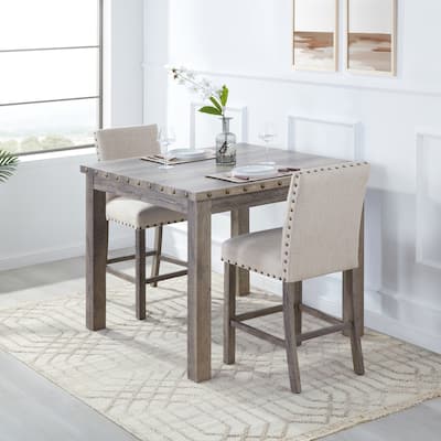 Morden Fort Farmhouse Style 3-piece Square Bar Table Set, 2 Upholstered Counter Stools with Bar Table Dining Set