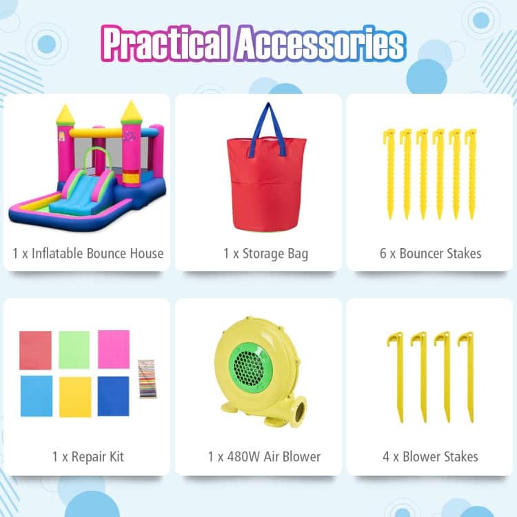Princess-Themed Inflatable Bounce House for Kids 4-in-1 Bouncy Castle with Slide - 143" x 79.5" x 81"
