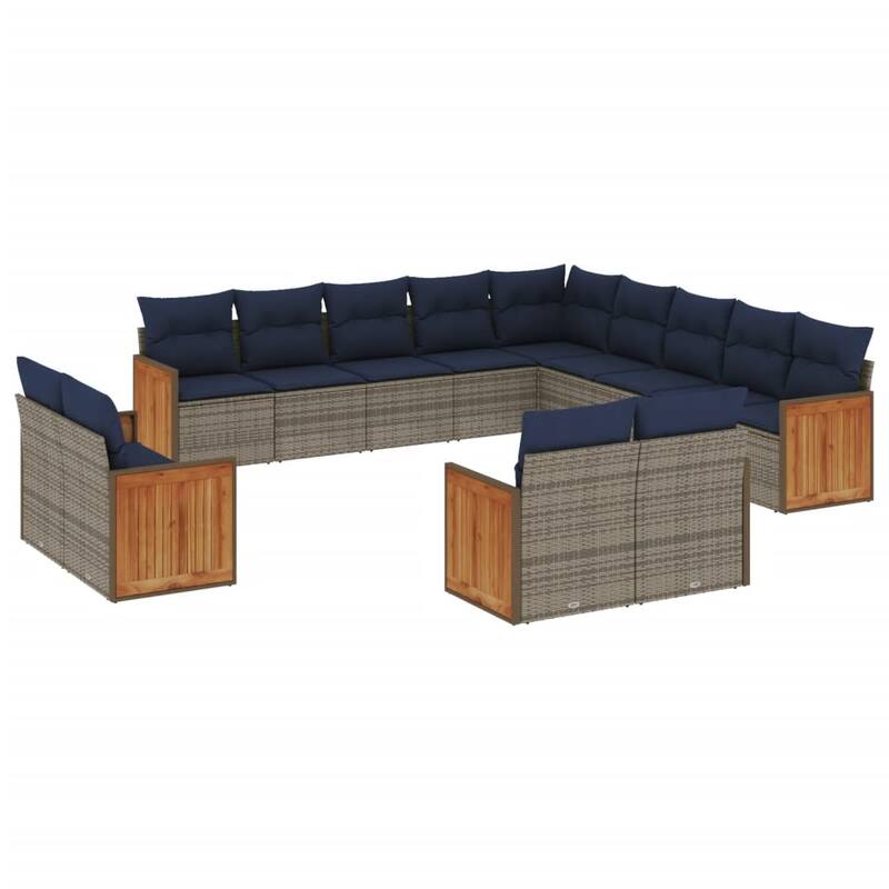 vidaXL 13/14 Piece Patio Sofa Set with Cushions Black/Gray Poly Rattan - 21.7 x 24.4 x 27.2