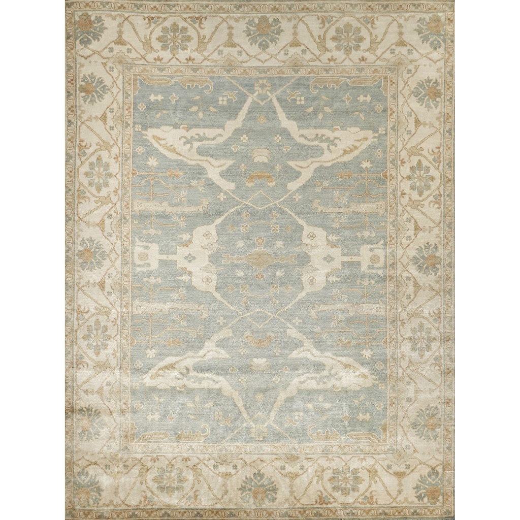 EXQUISITE RUGS Antique Weave Oushak Hand-knotted New Zealand Wool Blue/Ivory Area Rug.