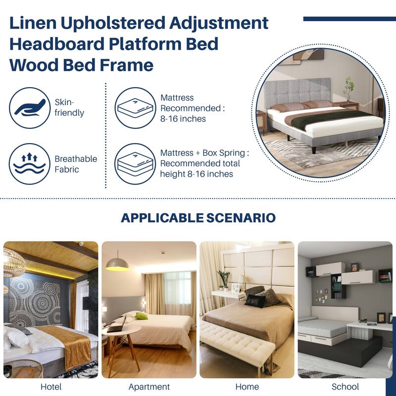 Wood Platform Bed Wood Bed Frame with Headboard, No Box Spring Needed