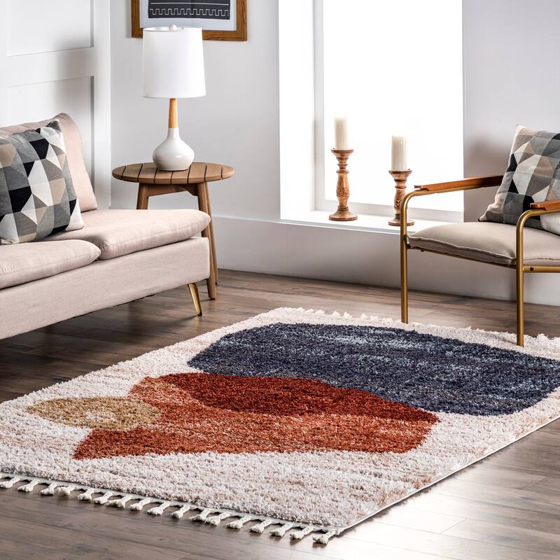 Nuloom Kassidy Shaggy Contemporary Tassel Area Rug - 4' x 6' - Blue - Rectangle