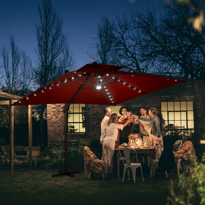 Pellebant 10 x 13FT Outdoor Rectangular Cantilever Patio Umbrella Solar LED Lighted