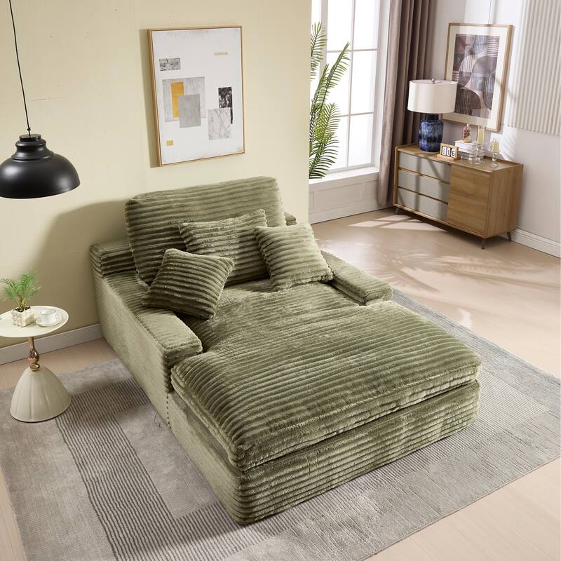 Modern Upholstered Chaise Lounge Sofa for Living Room Office, 75" Oversized Leisure Sofa 2 Seat Sleeper Couch with Pillows - Green