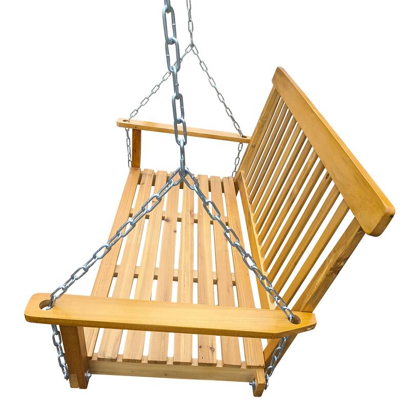 Solid Wood Porch Swing with Zinc-Plated Chains and Armrests,800lb Capacity