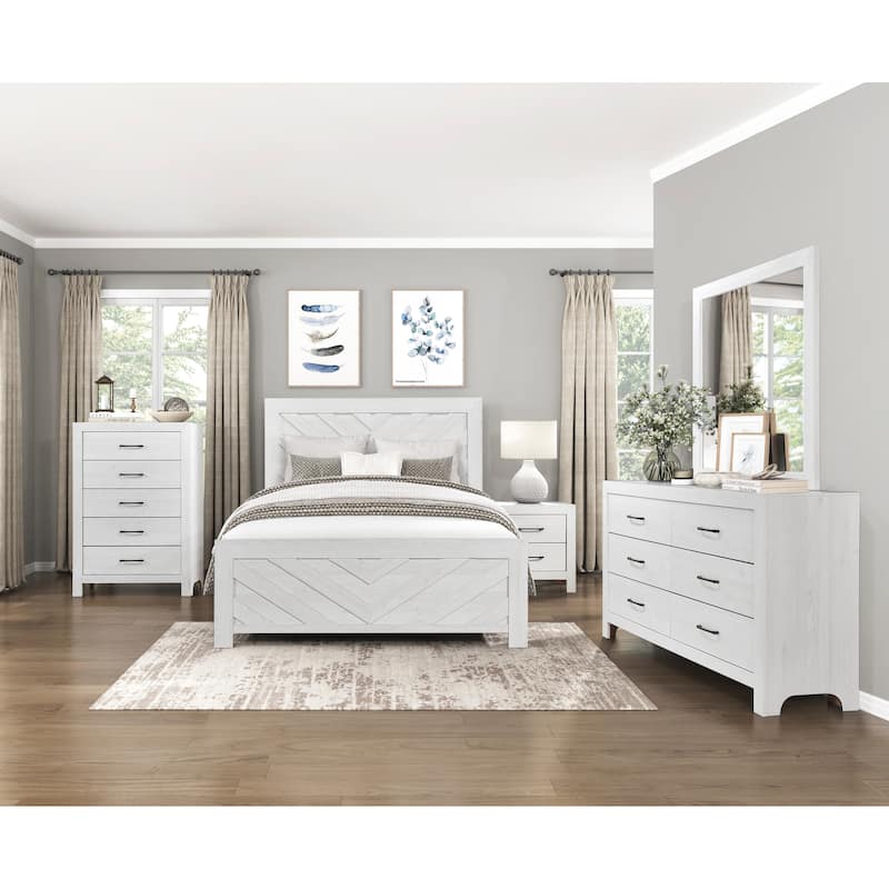 Queen Size Wood Panel Bed with V-Pattern Headboard and Contemporary Rustic Style