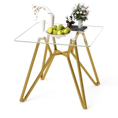 Square tempered glass dining table, space-saving small kitchen dining table, equipped with sturdy metal table legs