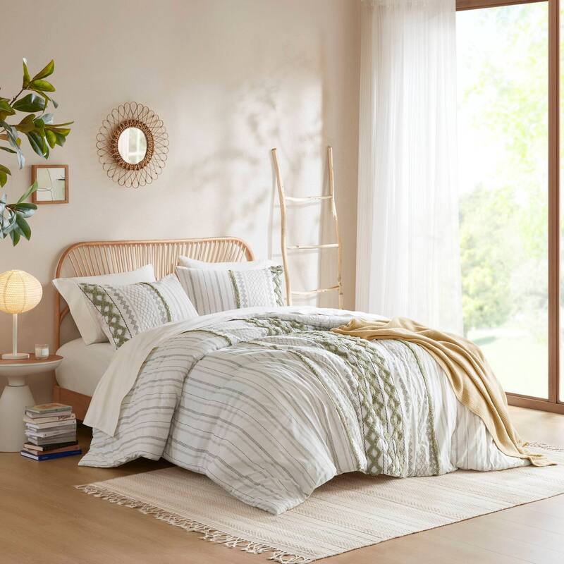GDF Studio - Aruda Global Cotton Chenille Comforter Set with Tufted Detailing - Multicolor (Full/Queen)