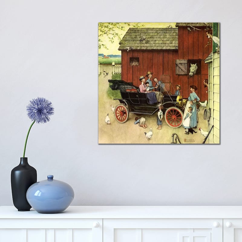iCanvas "The Farmer Takes a Ride" by Norman Rockwell Canvas Print - 18x18x1.5
